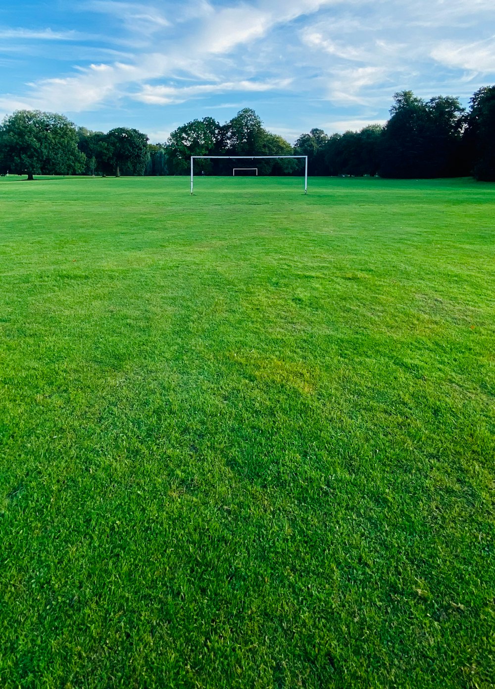 ein Fußballfeld mit einem Fußballtor in der Ferne