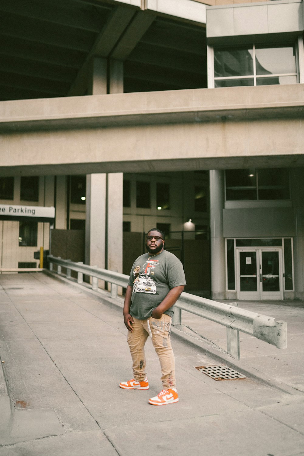 a man standing in front of a building