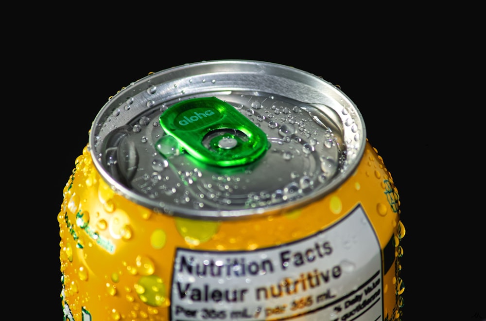a close up of a can of water