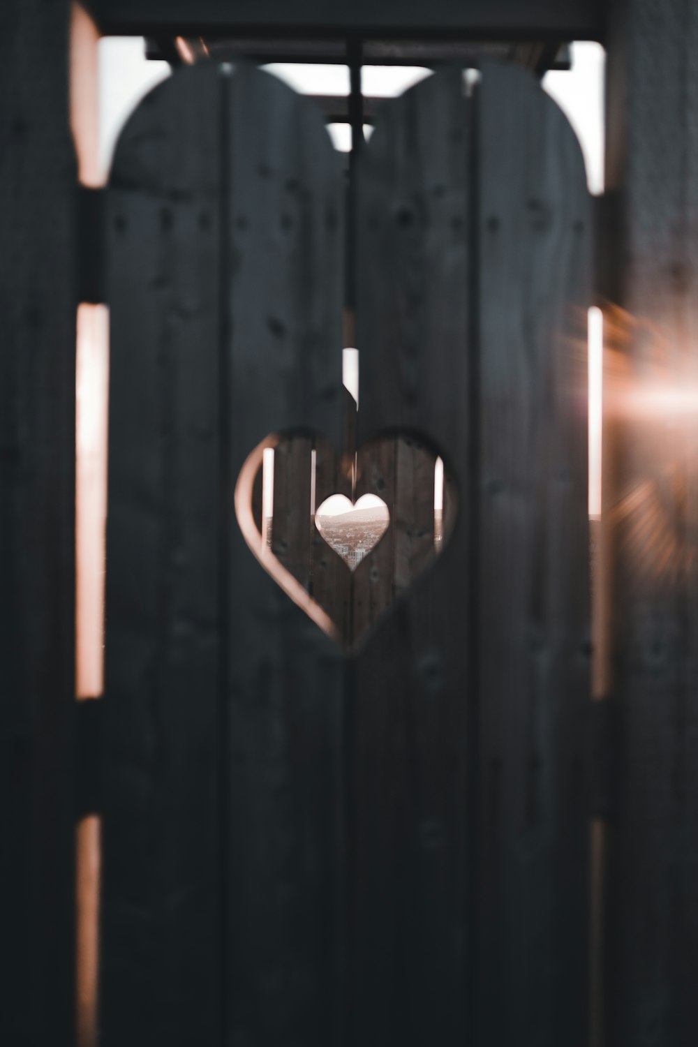 a heart shaped object is seen through a gate