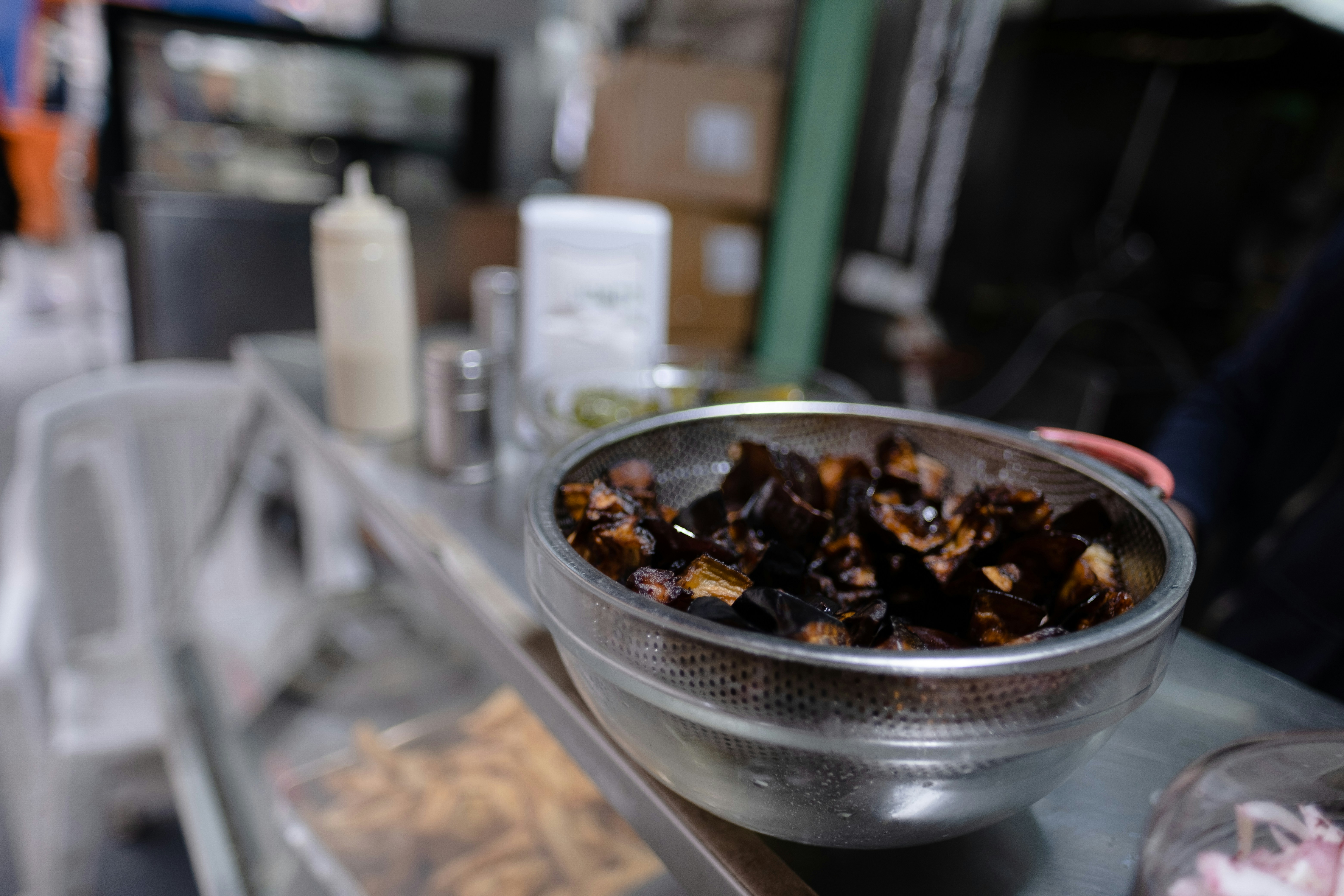 A bowl of food sitting on top of a counter