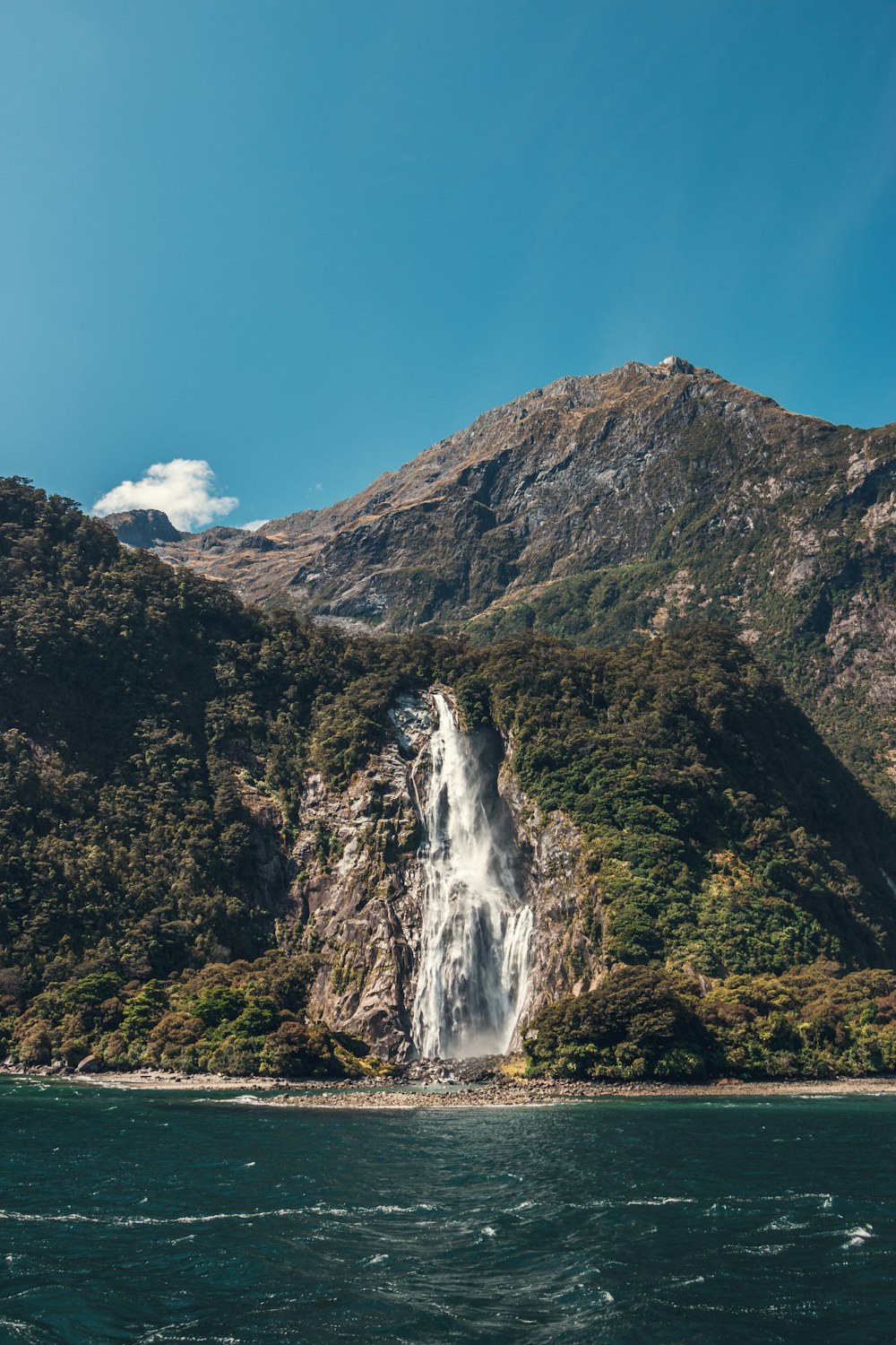 a waterfall in the middle of a body of water