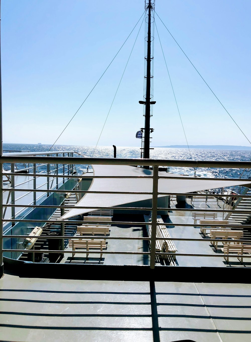 a view of the ocean from a deck of a ship