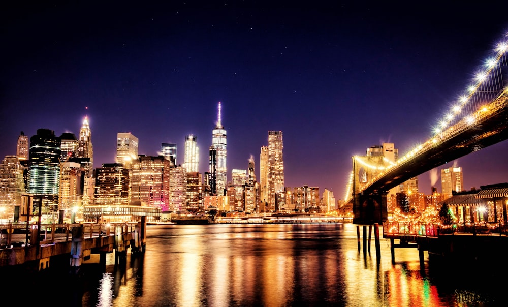 a view of a city at night from across the water