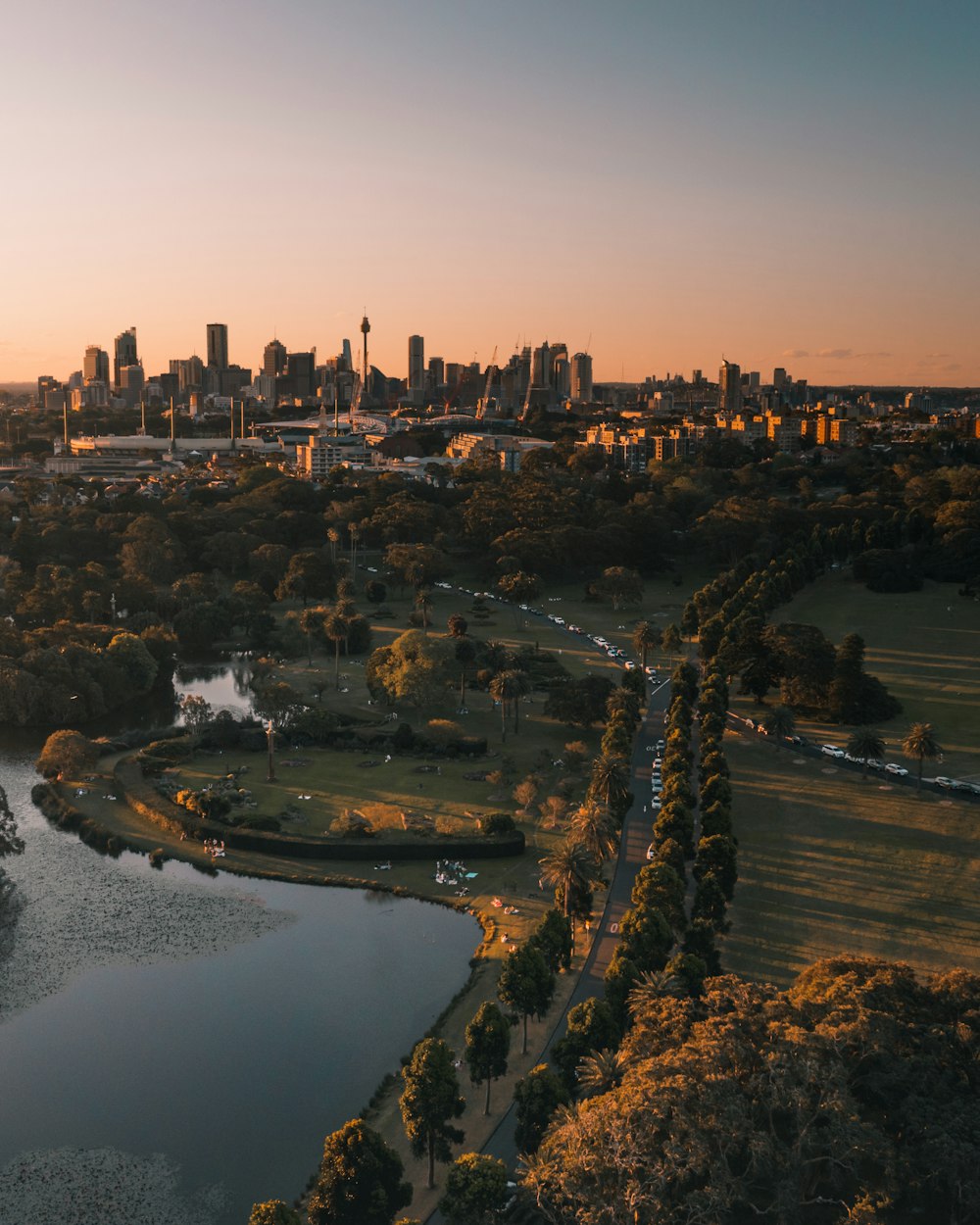 an aerial view of a city with a river running through it