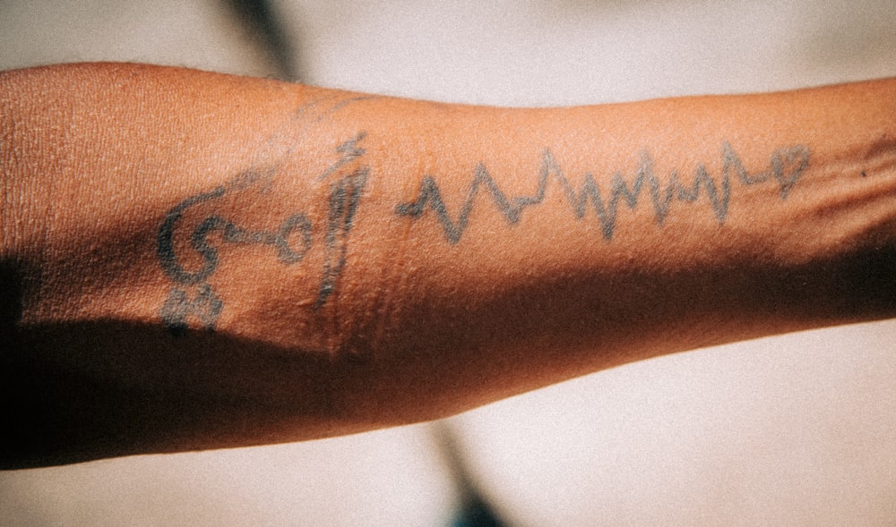 a close up of a person's arm with a tattoo on it