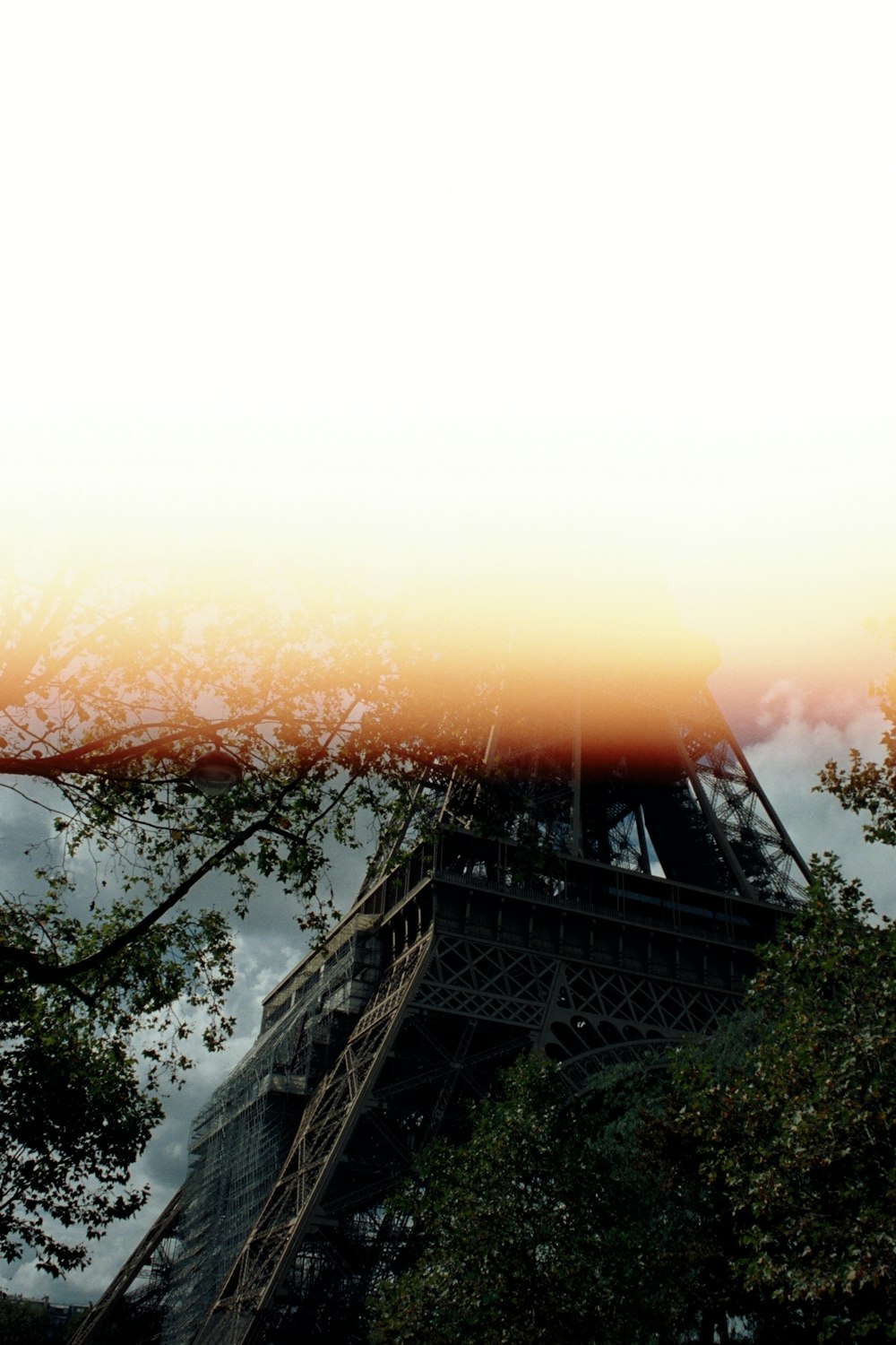 a view of the eiffel tower through the trees