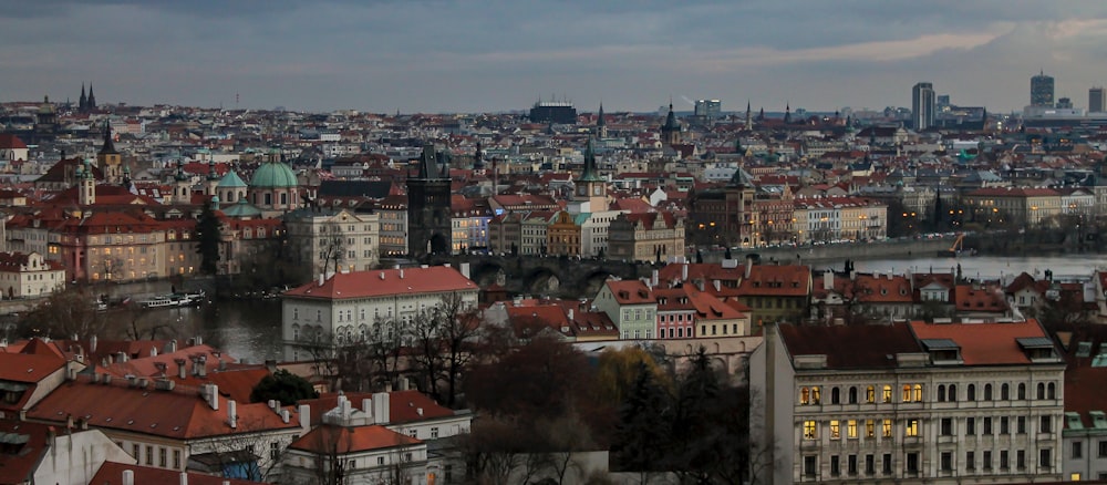 a view of a city with a river running through it