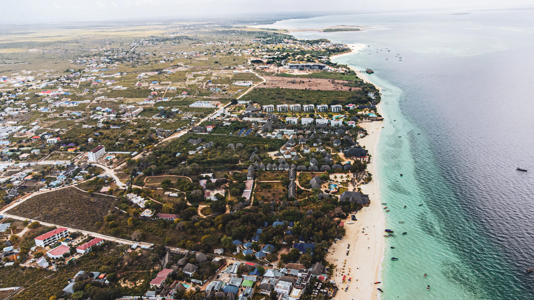 The Zanzibar coastline and settlements seen from above