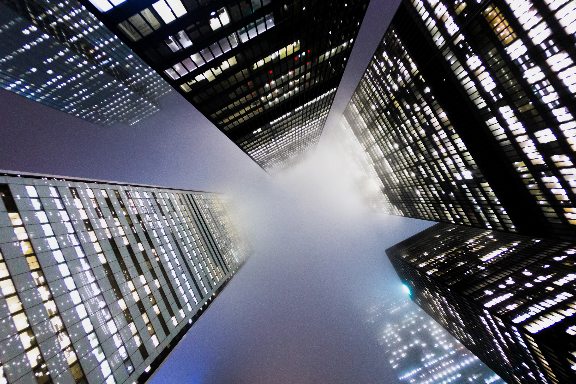 Toronto office towers lit at dusk