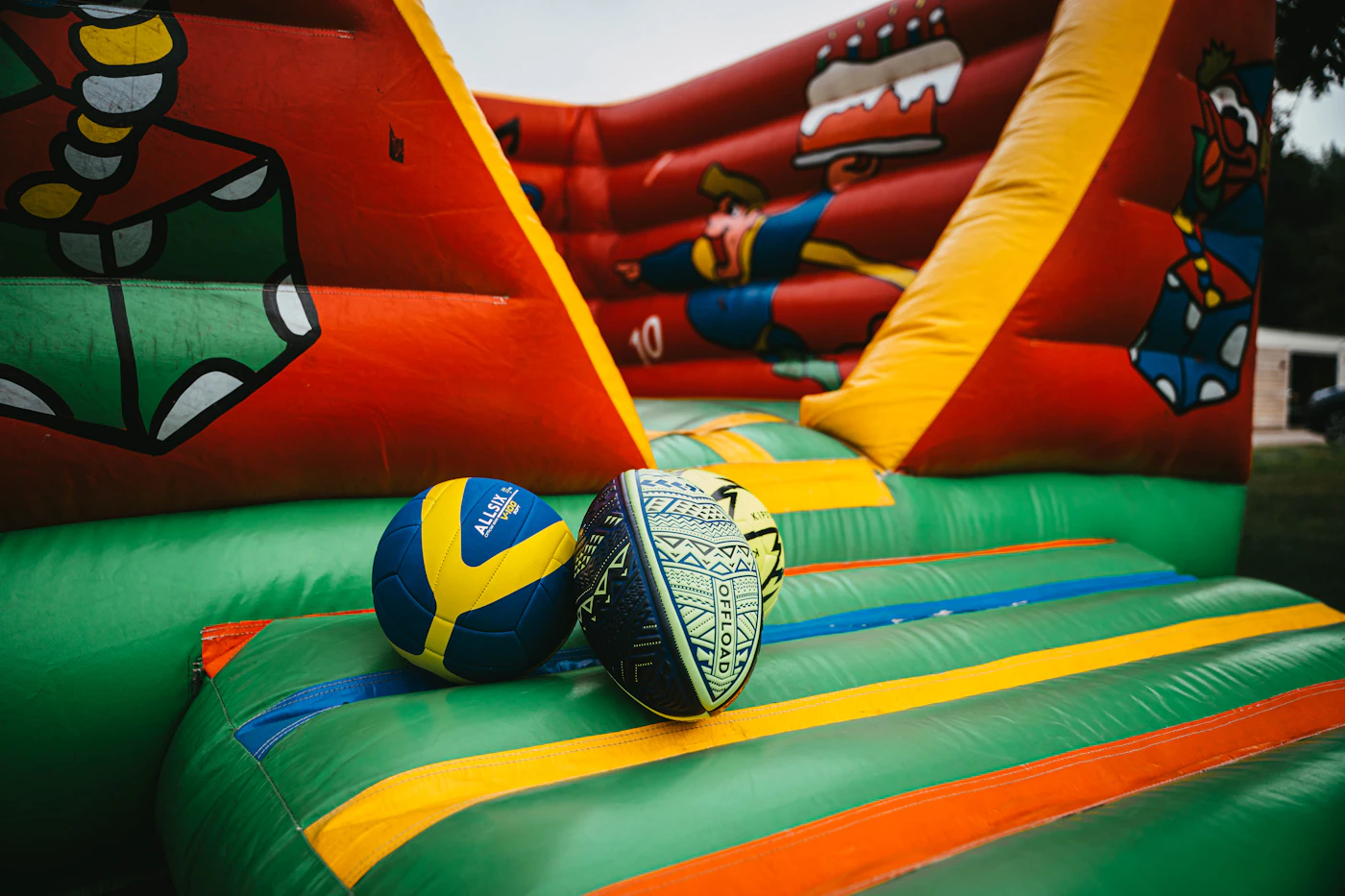 Commercial inflatables set up outdoors
