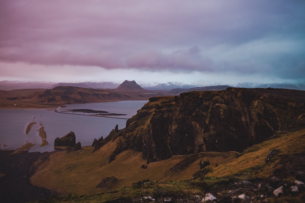 a large body of water surrounded by mountains