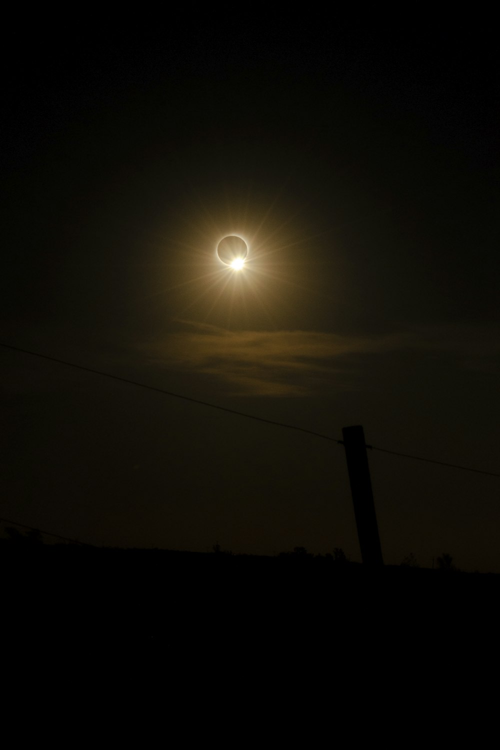 the eclipse is seen in the sky over a field