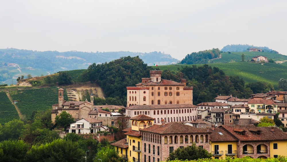 a city with a hill in the background