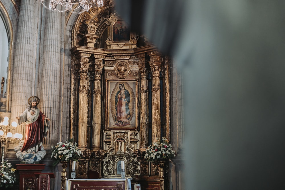 a statue of a person in a church