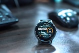 a close up of a smart watch on a table