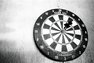 a dart hitting in the center of a dartboard