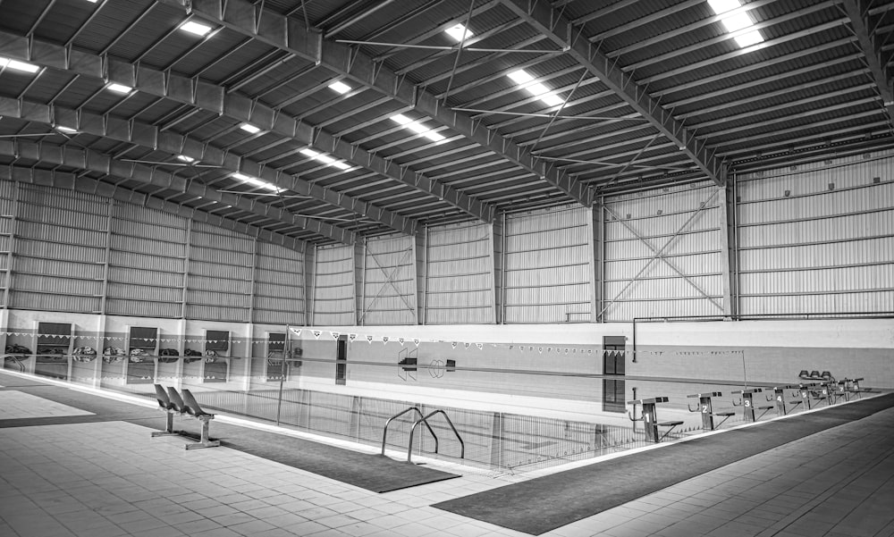 a large indoor swimming pool in a building