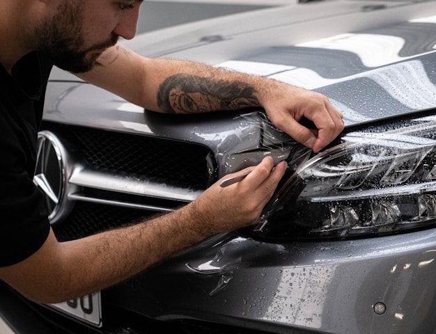 a man waxing the hood of a car