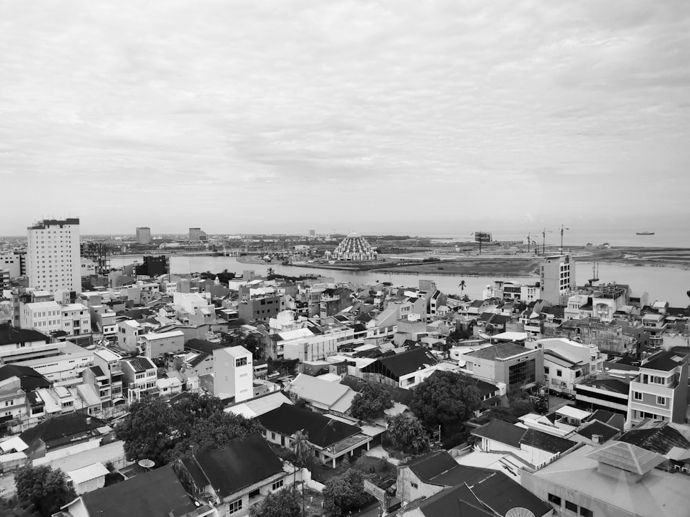 a black and white photo of a city