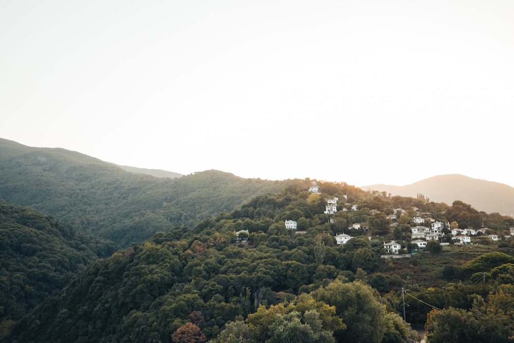 a view of a hillside with houses on it