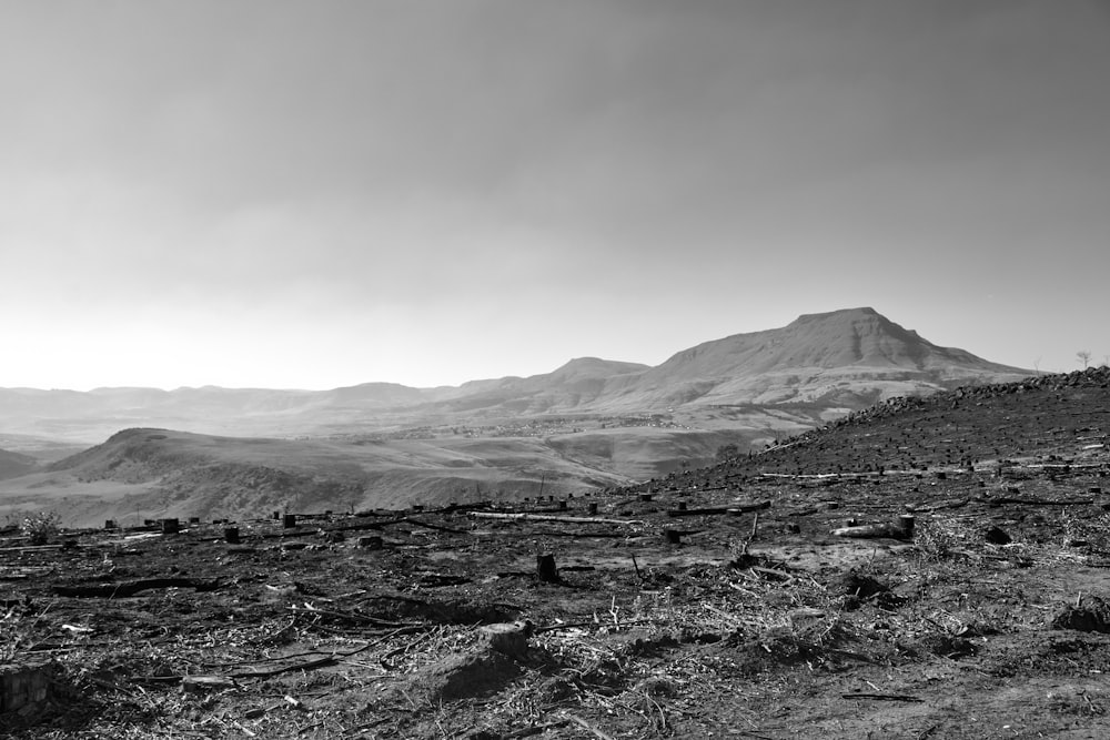 a black and white photo of a mountain range