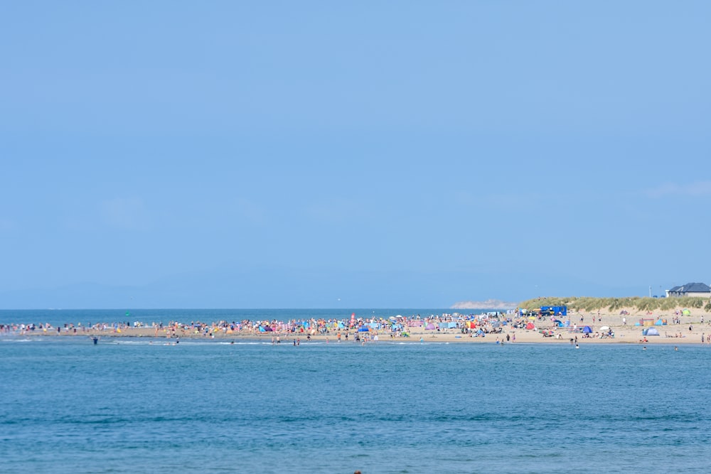 a large group of people on a beach