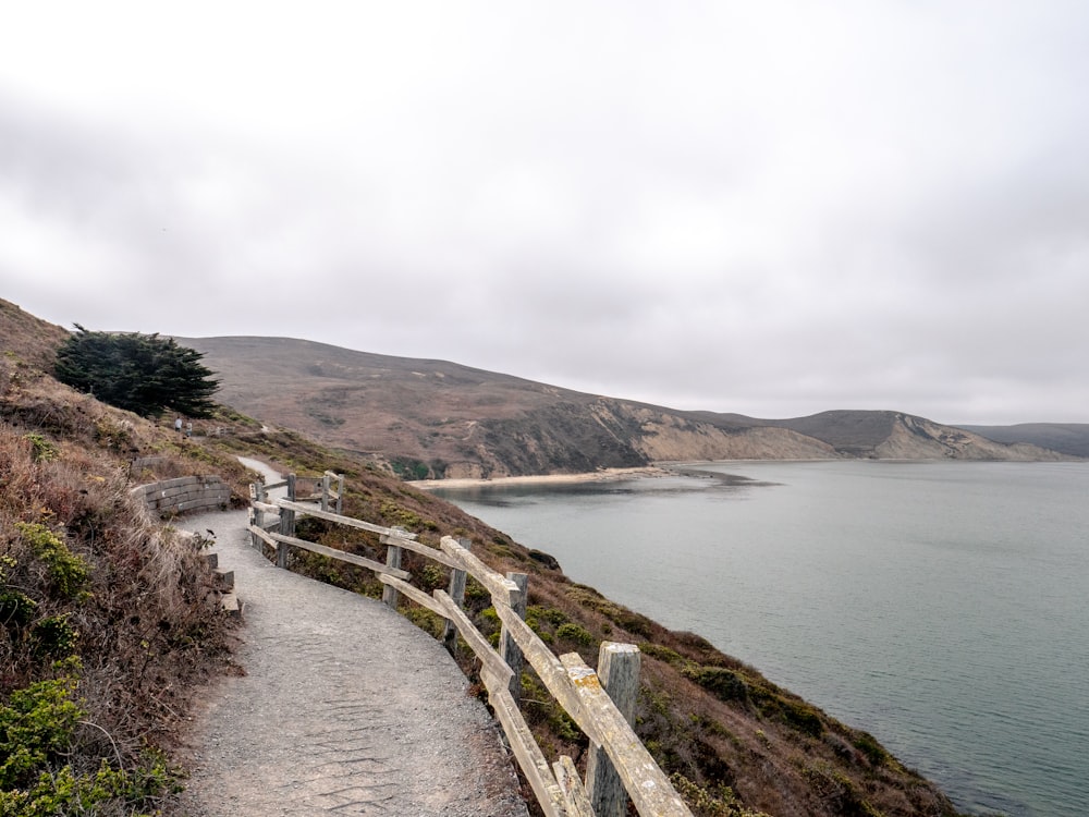 a path leading down to a body of water