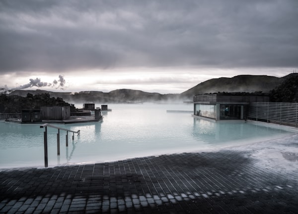 Blue Lagoon geothermal spa surrounded by lava fields