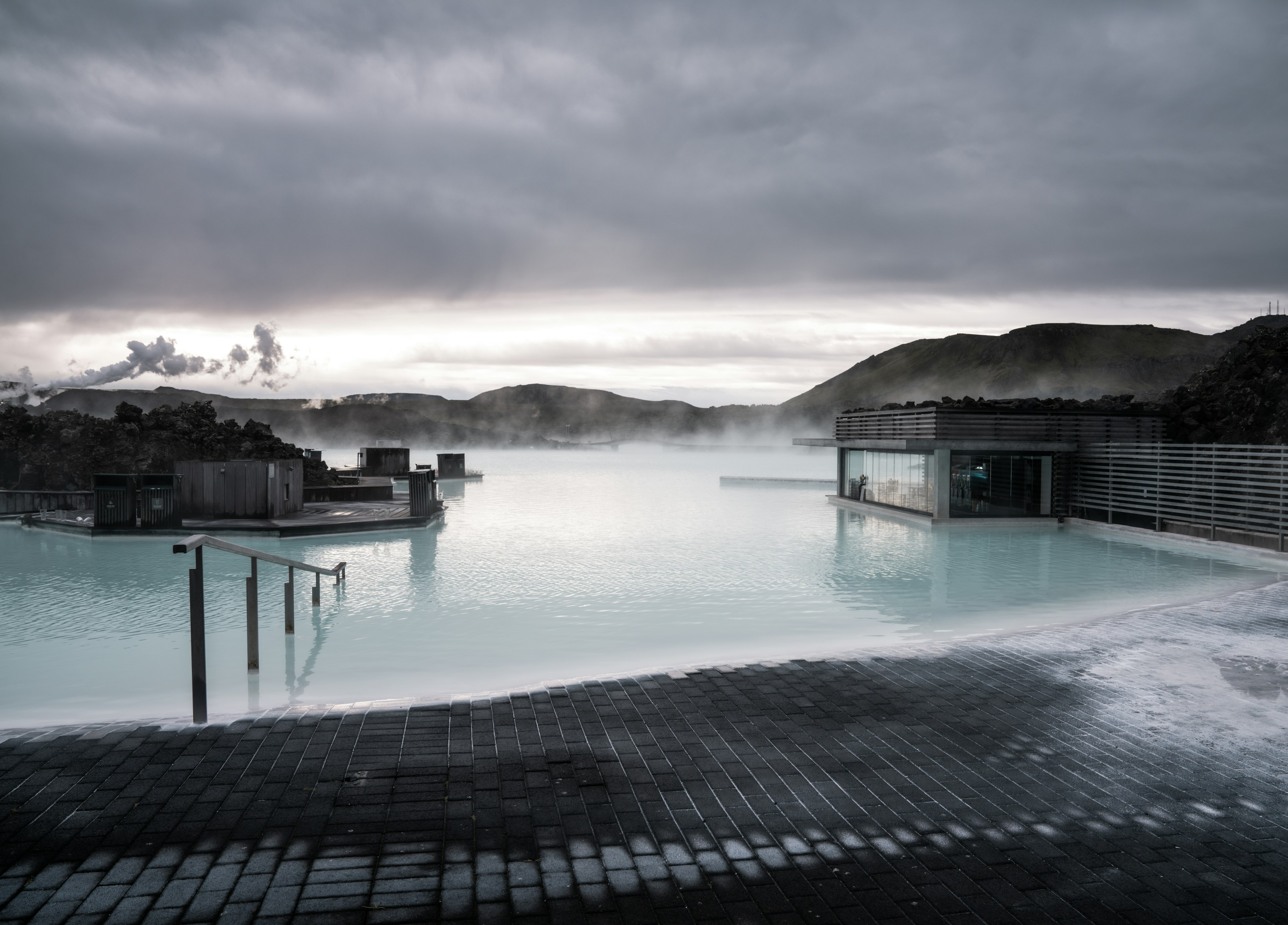 Blue Lagoon geothermal spa surrounded by lava fields