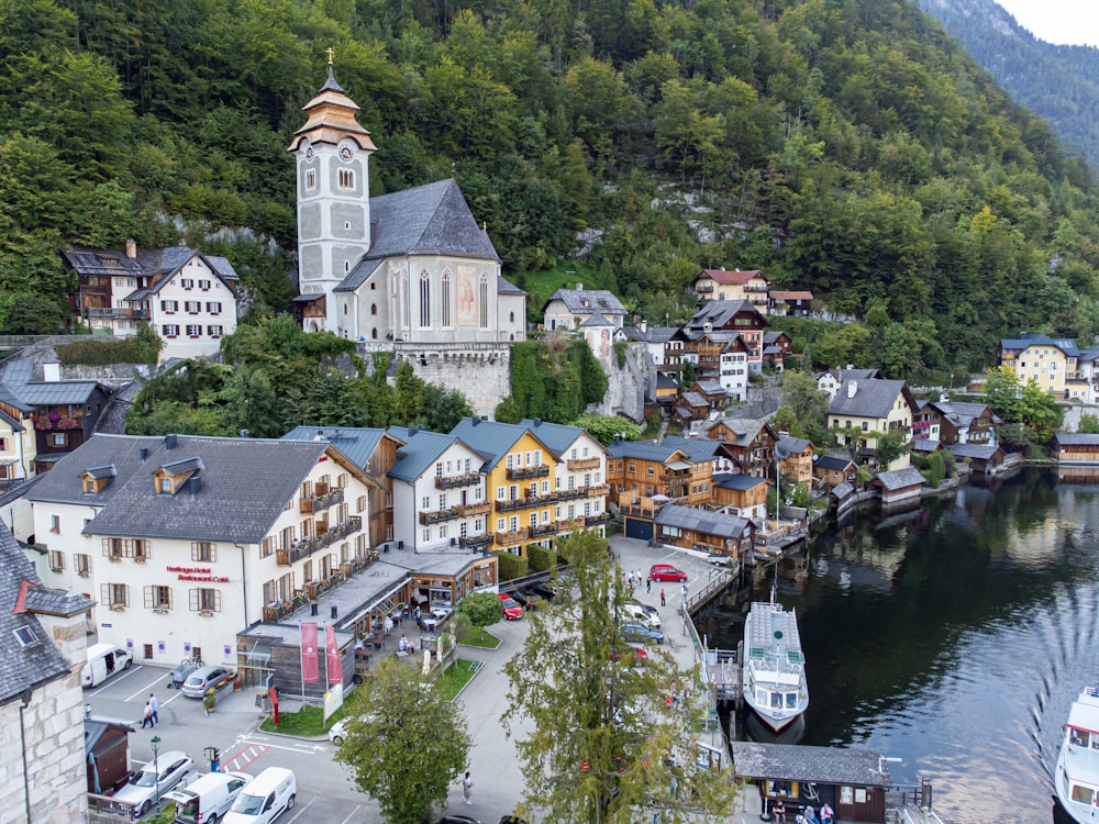 a small town on the shore of a river