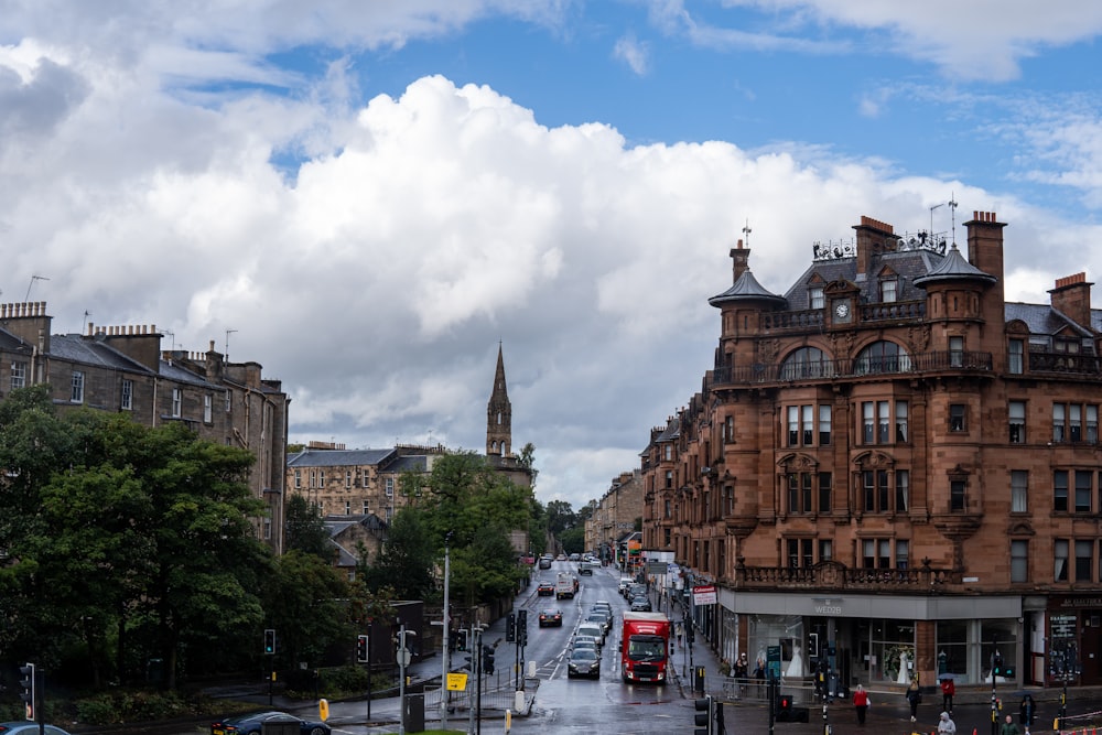 a city street filled with lots of tall buildings