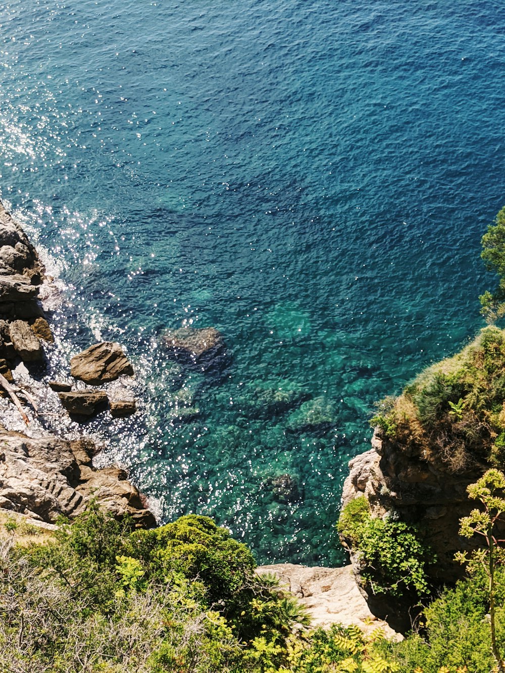 a view of a body of water from a cliff