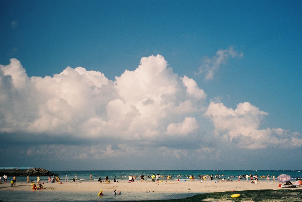 a large group of people on a beach