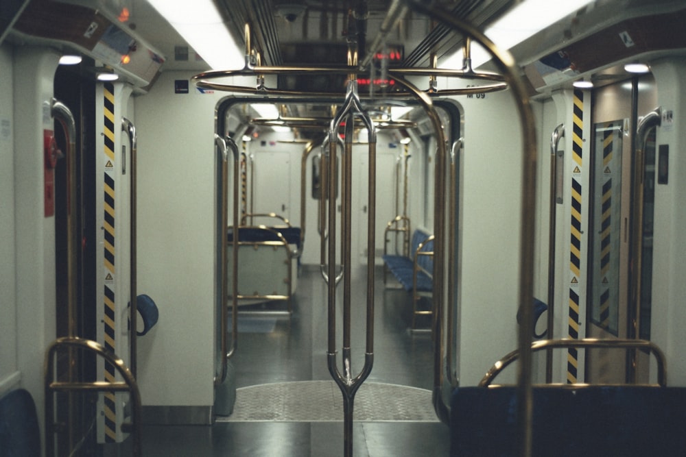 a view of a subway car from the inside