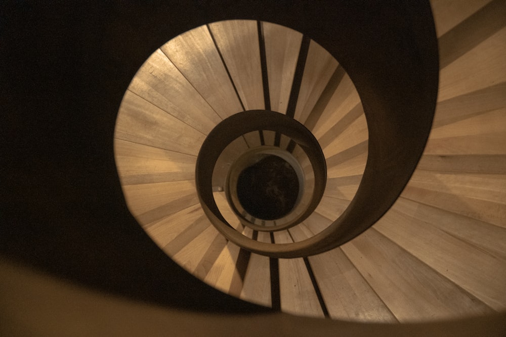 a view of a spiral staircase in a building