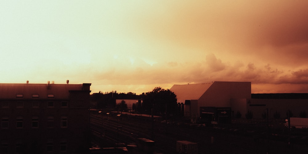 a view of a train track from a building