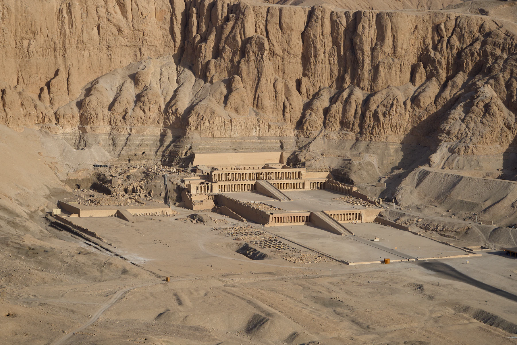 The terraces of Hatshepsut's mortuary temple meet the cliffs on Luxor's west bank.