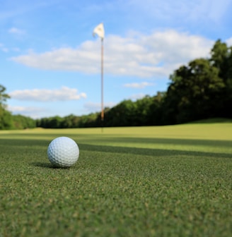 a golf ball sitting on top of a green field