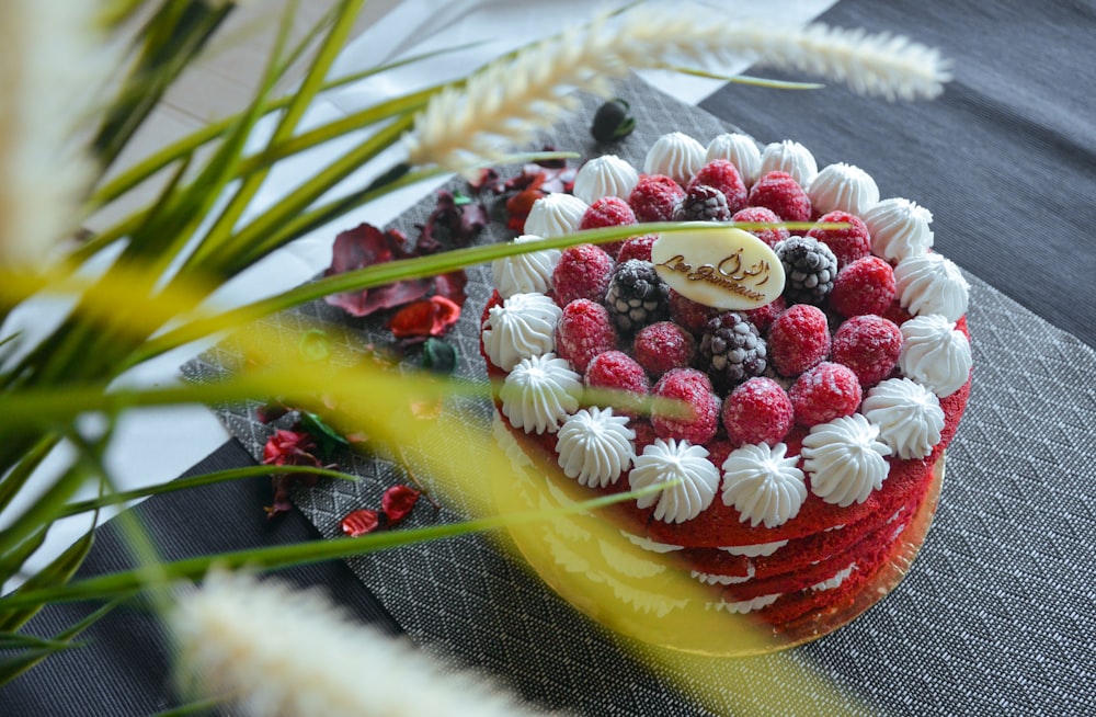 a close up of a cake on a table