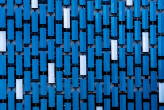 a wall made of blue and white squares