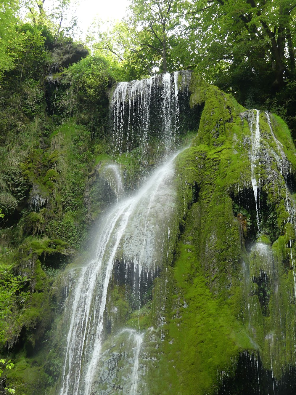 uma grande cachoeira no meio de uma floresta verde exuberante