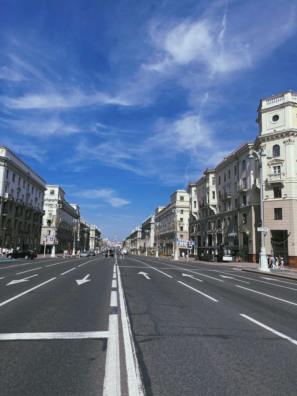 an empty street with buildings on both sides