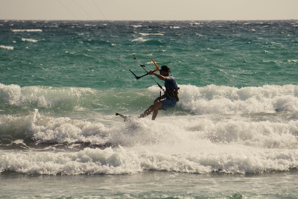 a person riding a surf board on top of a wave