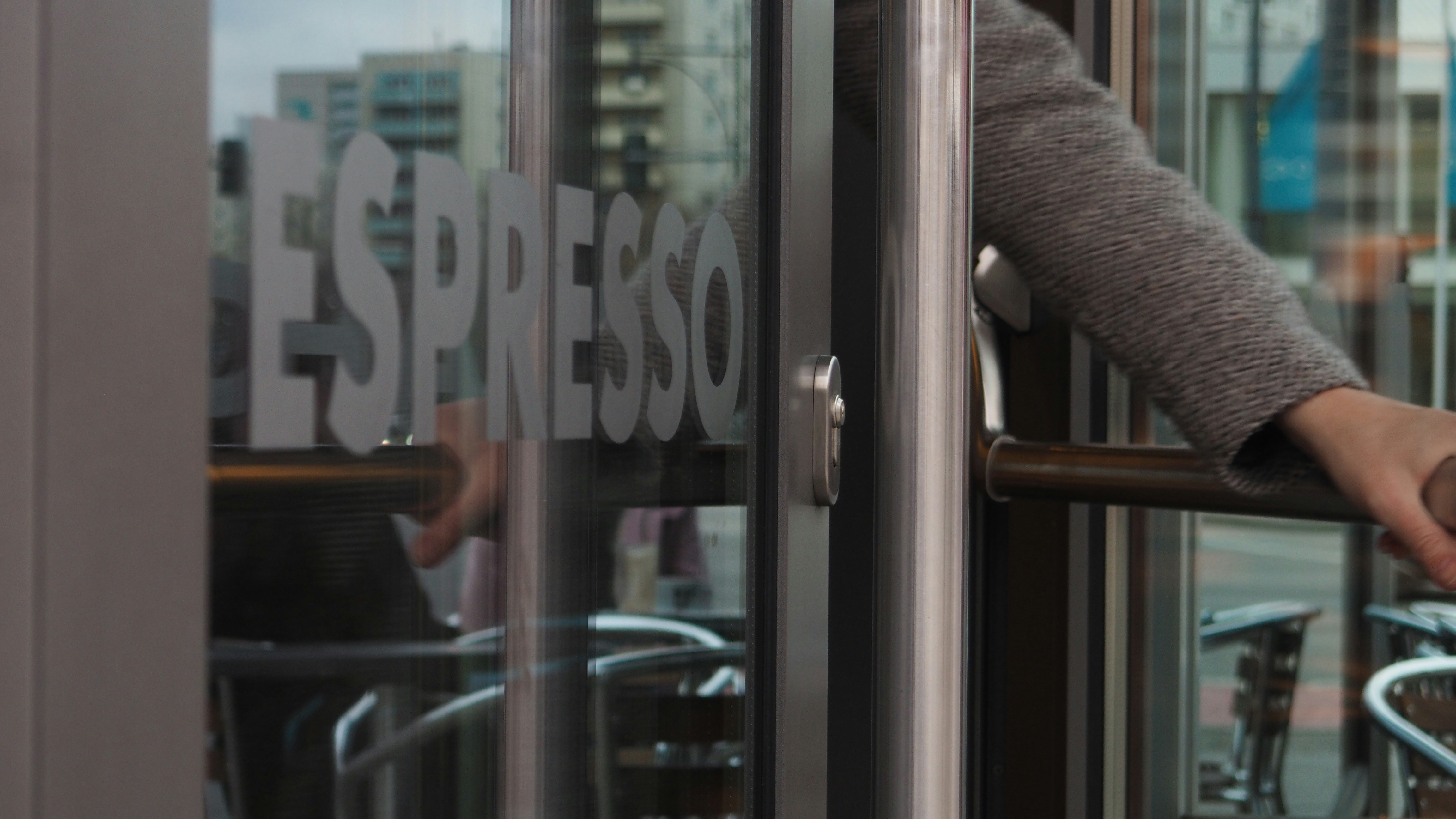 Cafe door in Berlin with espresso lettering