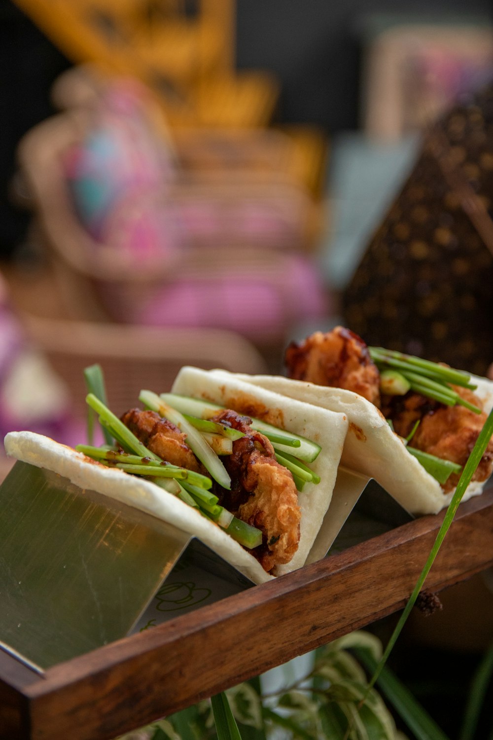 a close up of a tray of food on a table