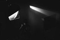 A sharp, editorial-style photograph highlighting a creative moment in a professional audiovisual shoot