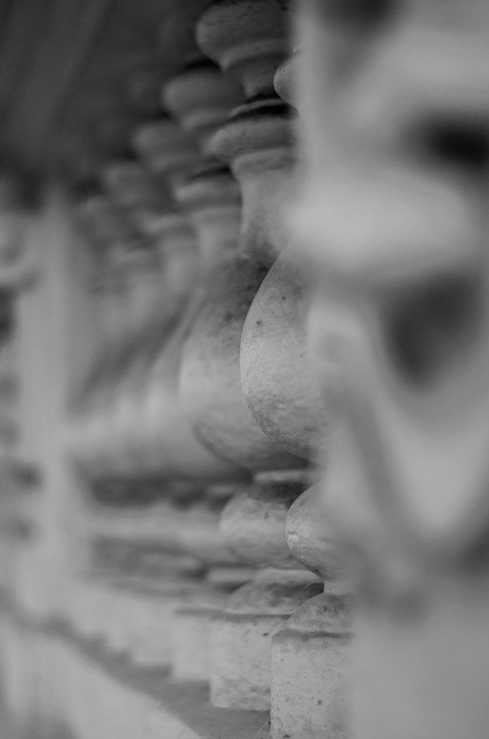 Una foto in bianco e nero di una fila di vasi