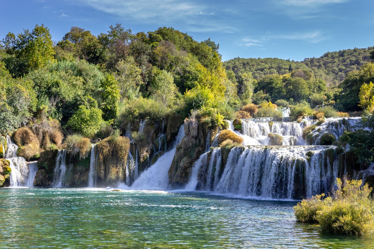 Skradinski Buk waterfall cascading through greenery at Krka National Park, Croatia
