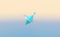 a blue and white object floating in the air